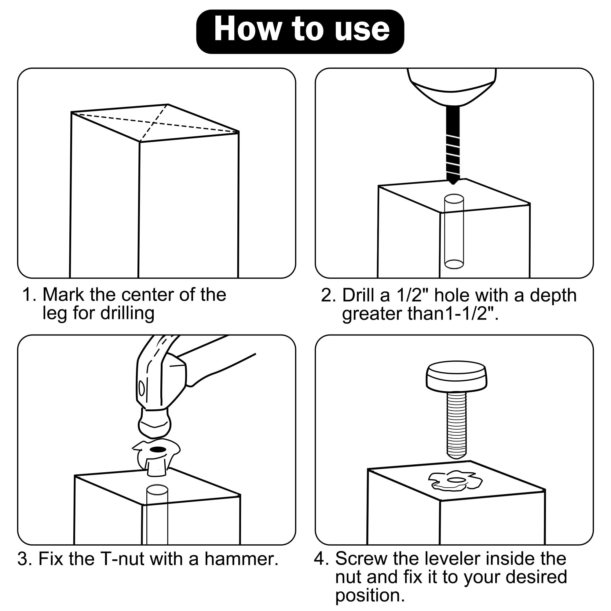 Adjustable Heavy Duty Furniture Leveling Feet 3/8