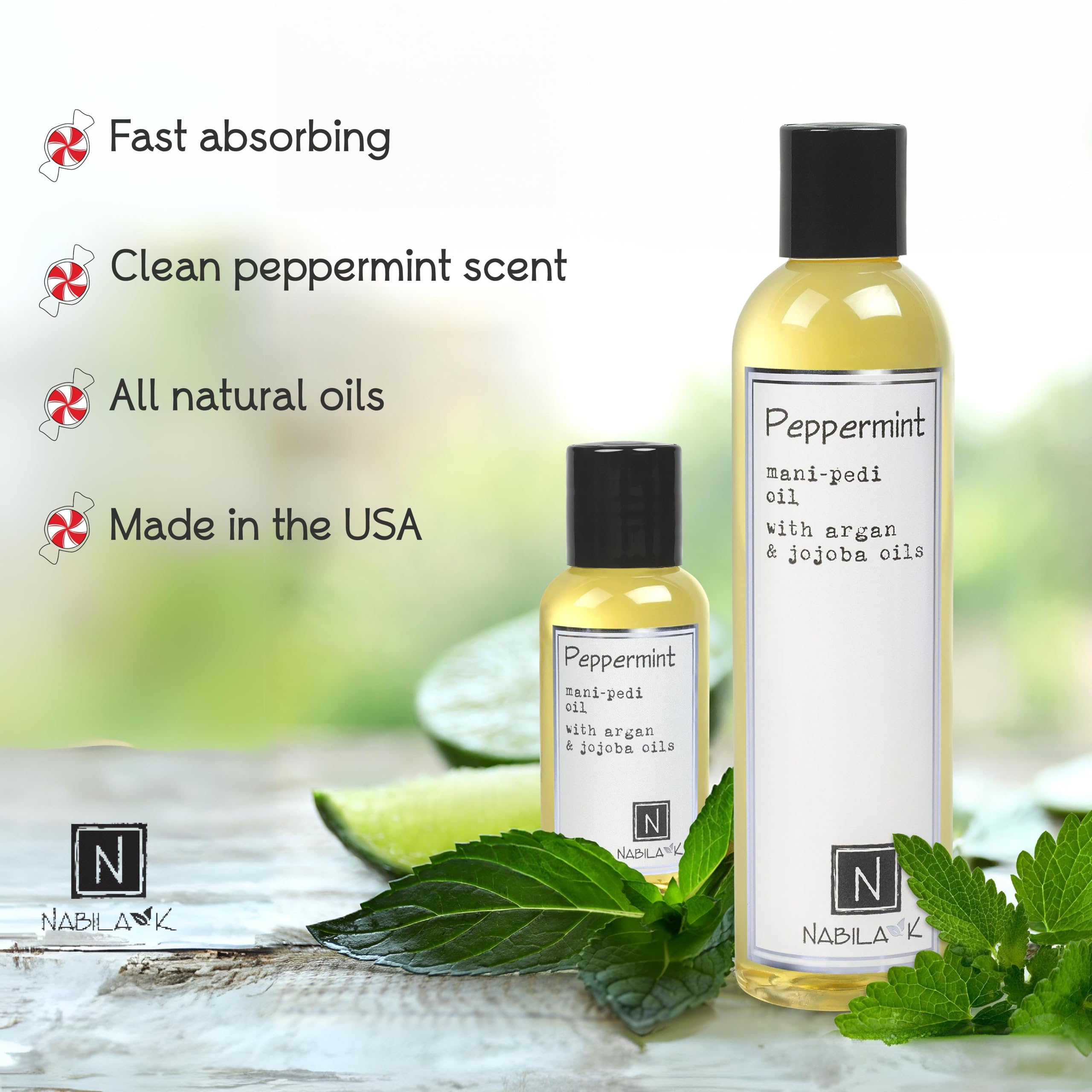 Peppermint Manicure Pedicure Oil with Argan & Jojoba Oils - 2.4oz TSA Approved Travel Size - Moisturizing Cuticle Treatment for Nail Care & Spa Day at Home