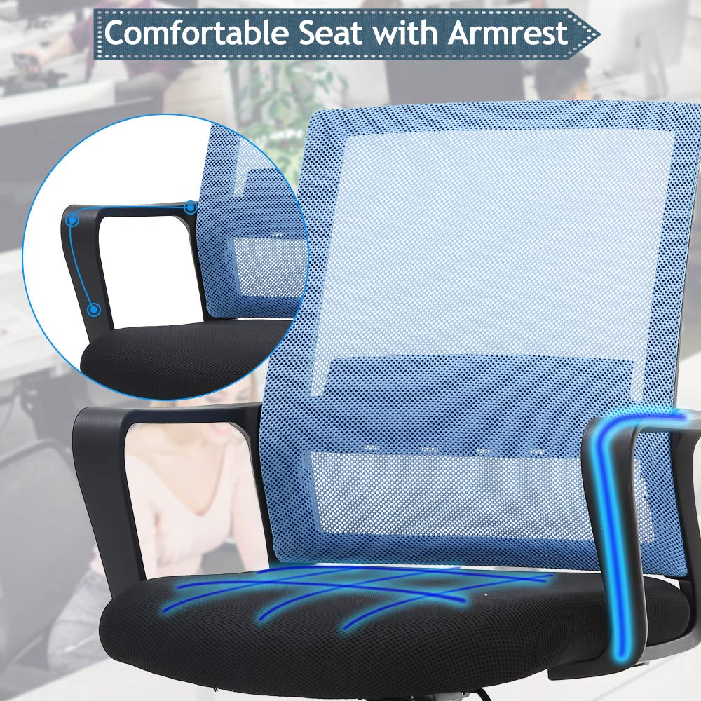 Ergonomic Office Chair with Lumbar Support - Adjustable Mesh Computer Desk Chair for Women & Men - Breathable Mid Back Executive Swivel Task Chair with Armrests & Wheels - Perfect for Home Office, Gaming & Workspace (Set of 2, Blue)