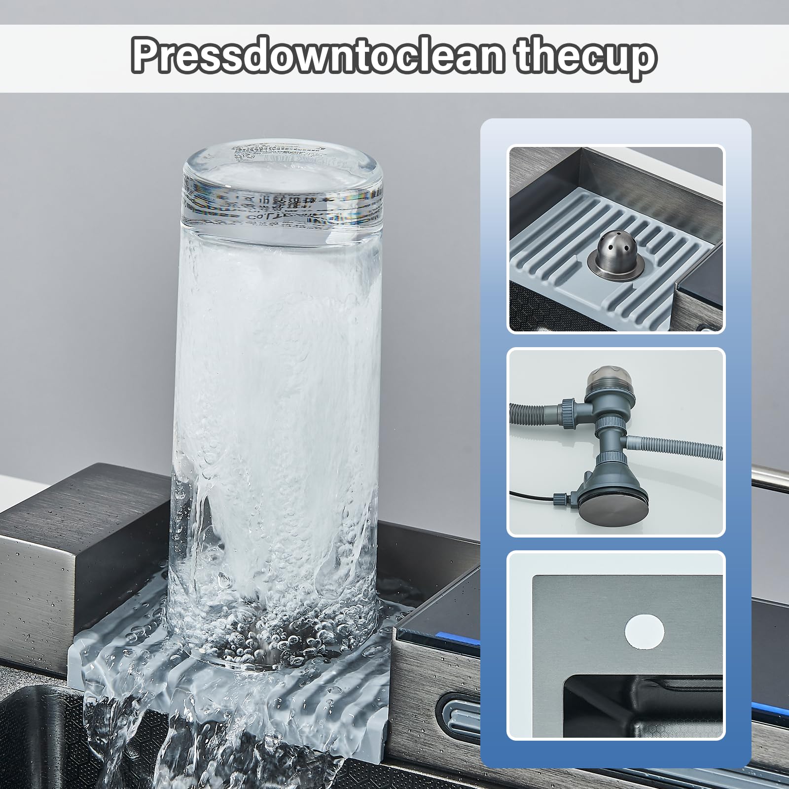 Stainless Steel Single Bowl Drop-in Kitchen Sink with LED Temperature Display, Pull-Out Faucet, Cup Washer, Soap Dispenser & Water Filter Tap - 29.52