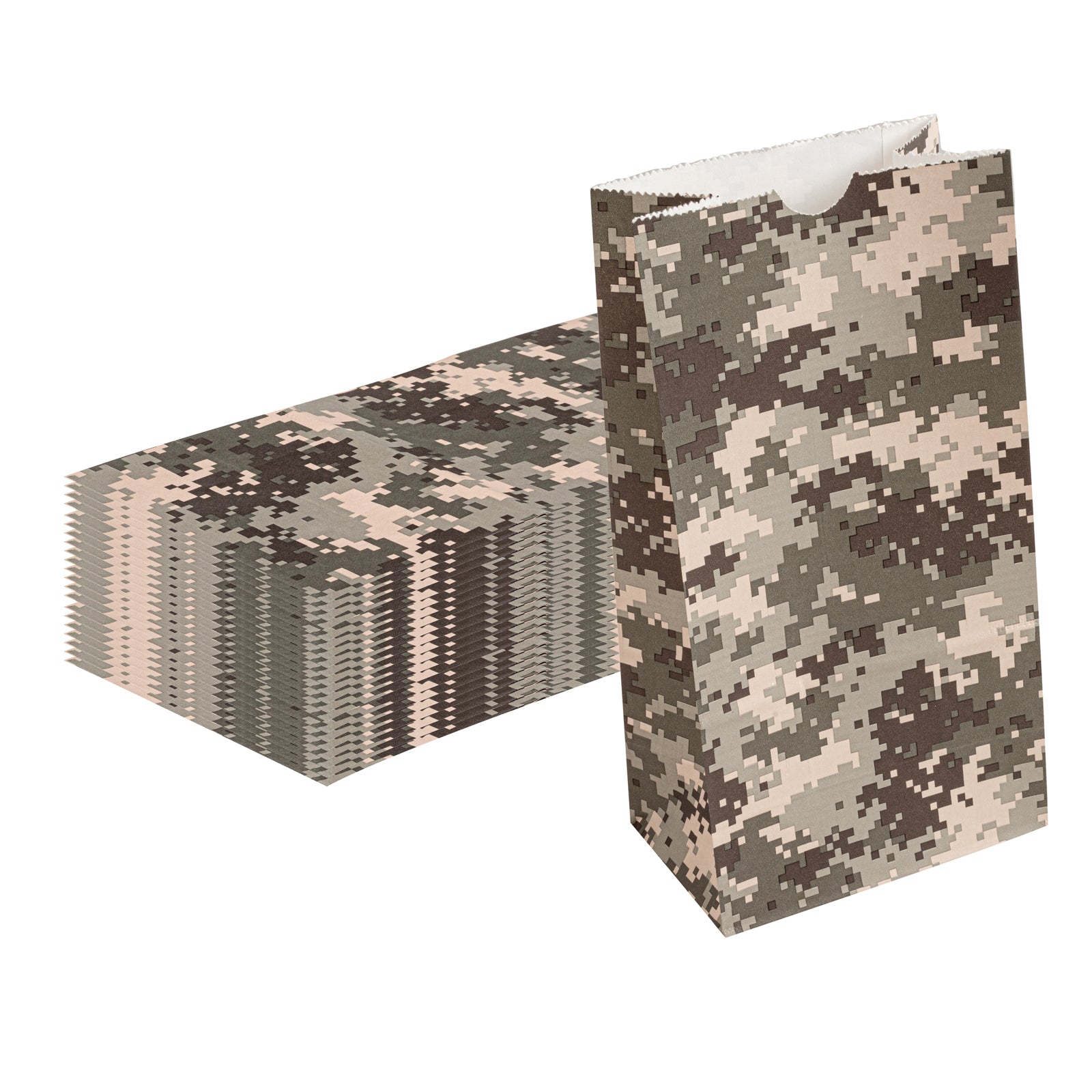 Camouflage Paper Bags 4 lb - 5 x 3.25 x 9.5 Inches - 100 Count Box - Heavy Duty Kraft Gift Bags for Hunting, Military, Outdoor & Party Supplies