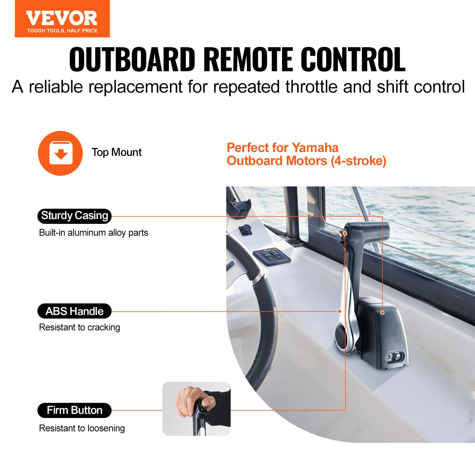 VEVOR Boat Throttle Control Box - Top-Mounted Outboard Remote Control for Yamaha 4-Stroke Engines - Marine Throttle with Power Trim Switch & 4.6ft 5-Pin Harness (704-48205-P1) - Perfect for Smooth Acceleration and Precise Speed Control on Fishing Boats and Watercrafts