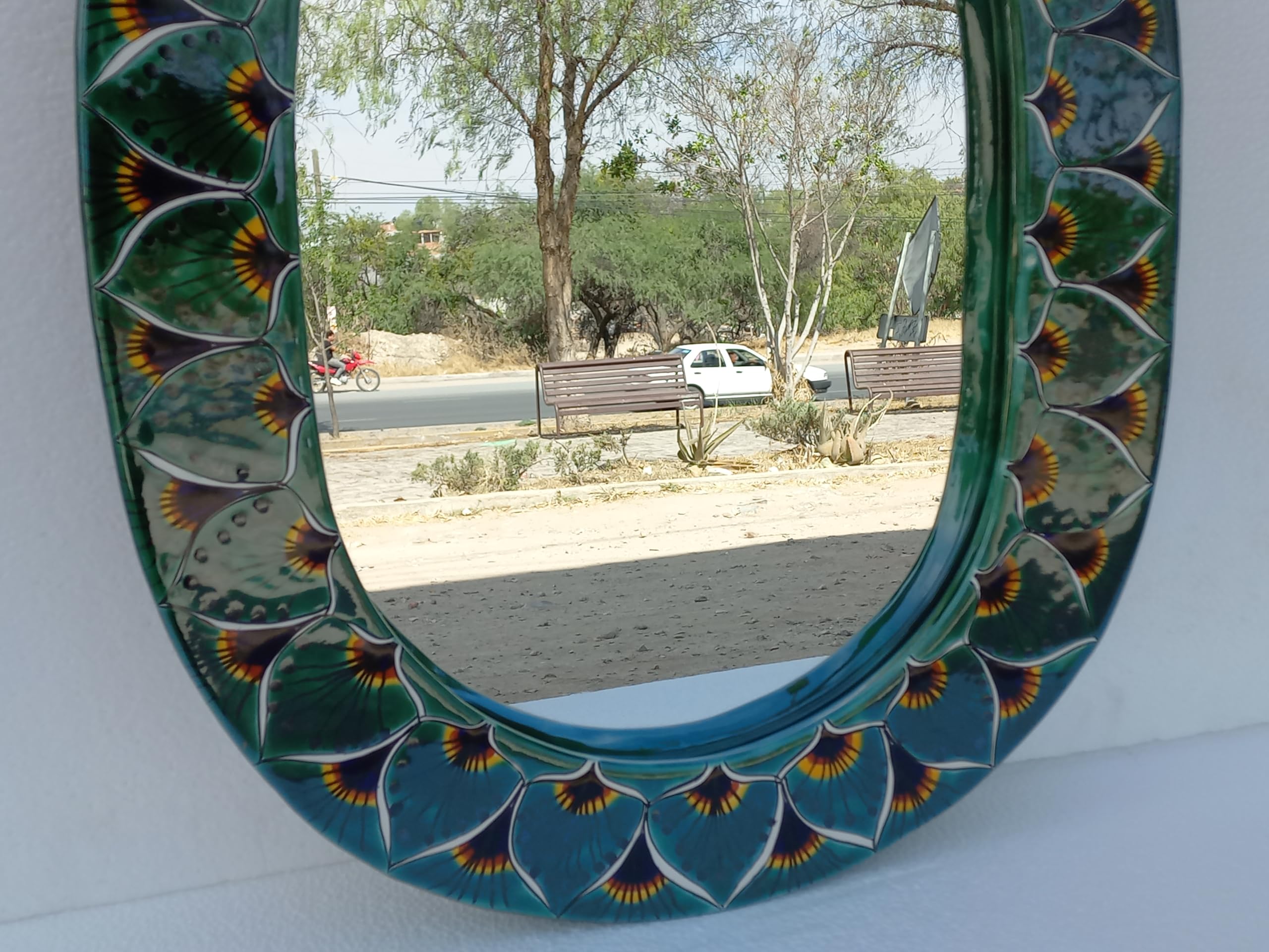 Handcrafted Talavera Mirror for Bathroom Wall Decor - Mexican Pottery Folk Art Hanging Vanity Mirror - Perfect for Bathroom, Bedroom, and Entryway Décor