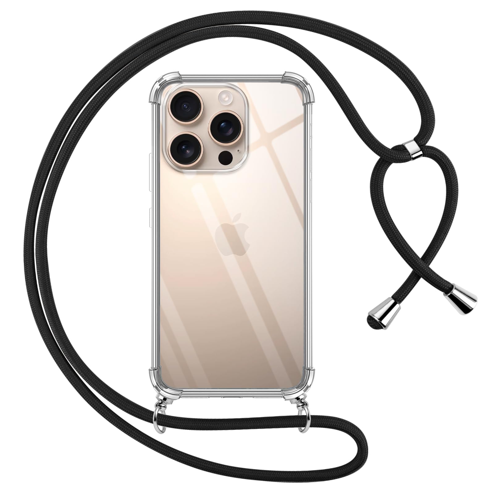 Pnakqil Transparent Silicone Phone Case for iPhone 16 Pro Max with Adjustable Shoulder Strap & Anti-Drop Protection - 6.9 Inch Cord, Black - Perfect for Outdoor Activities, Travel & Hands-Free Use