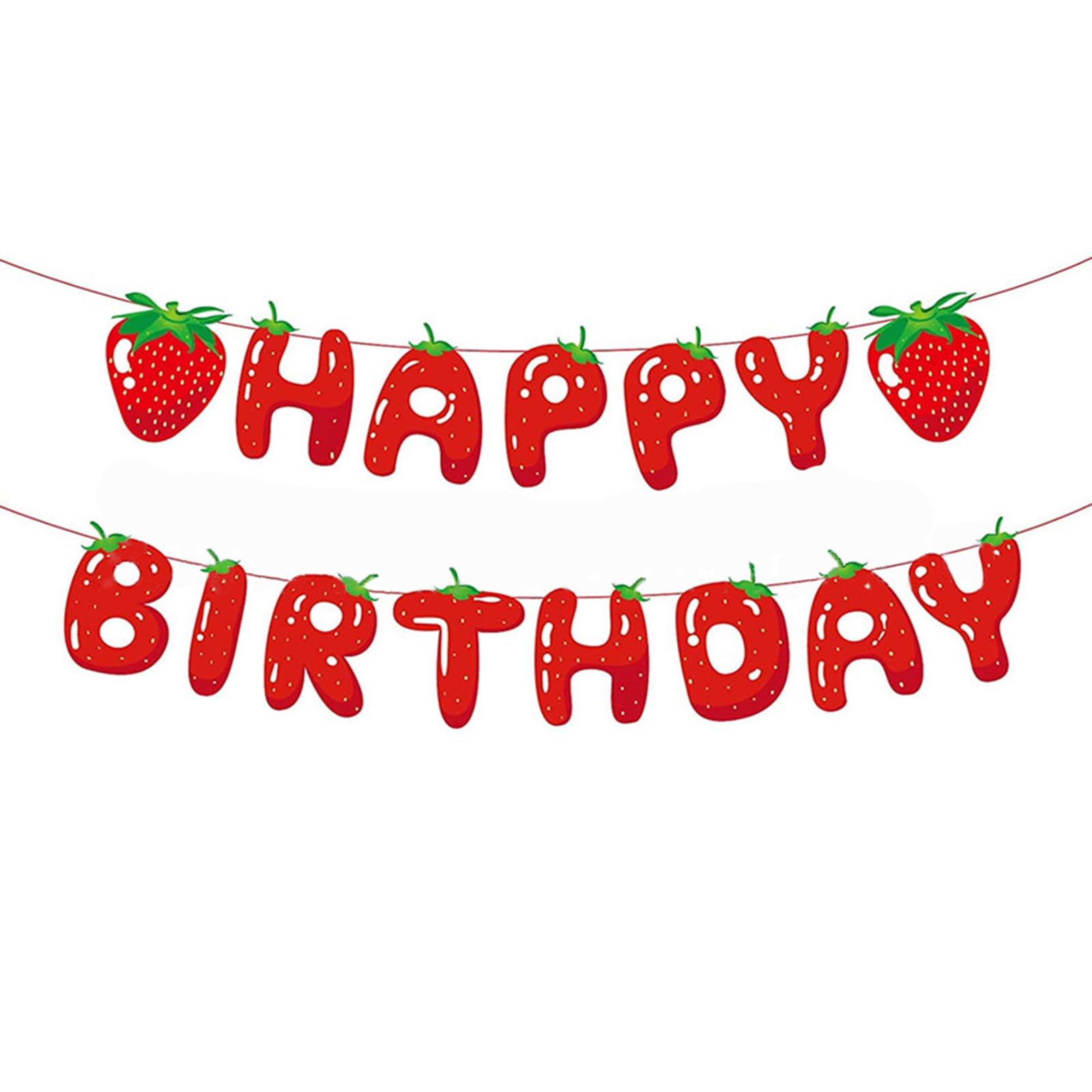 Happy Birthday Strawberry Banner & Bunting Decorations - 2 Set Tropical Party Decor for Beach Summer, Gender Reveal, Baby Shower | Perfect for Outdoor Birthday Parties, Backyard Celebrations & Festive Events