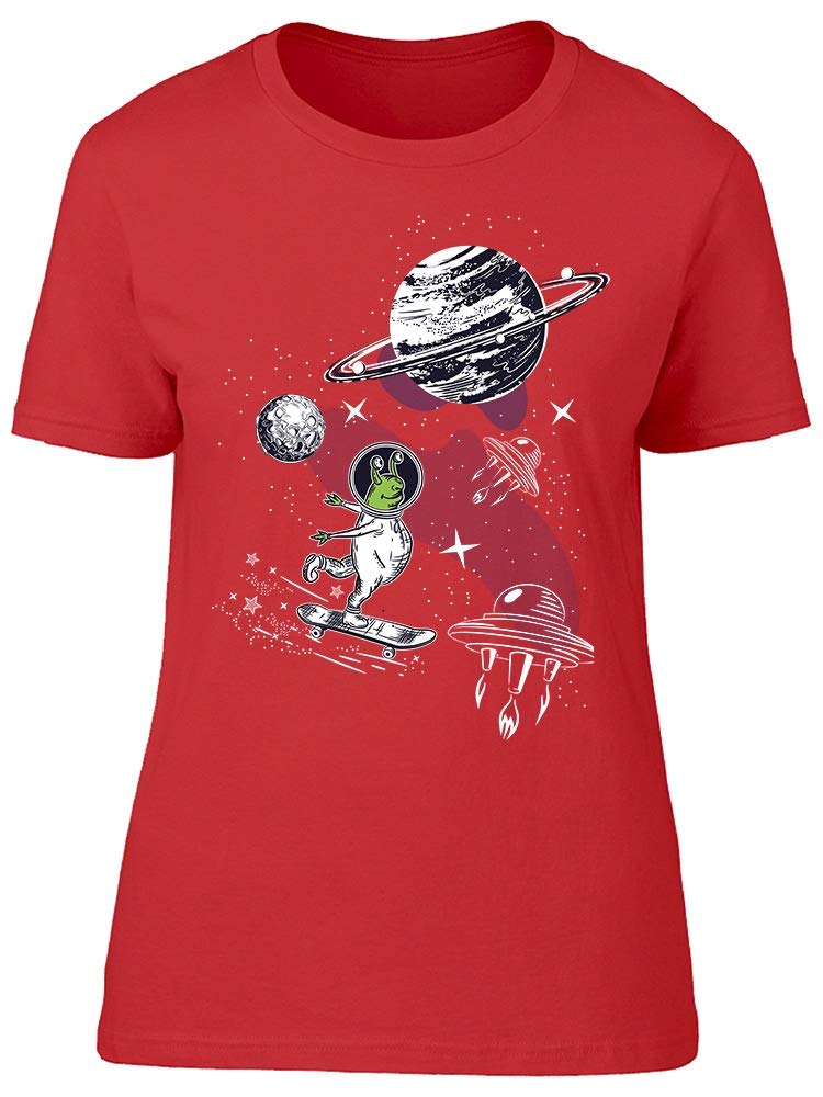 Alien Skates Graphic Skateboard T-Shirt for Women - Red | Cool Streetwear & Skate Style Fashion