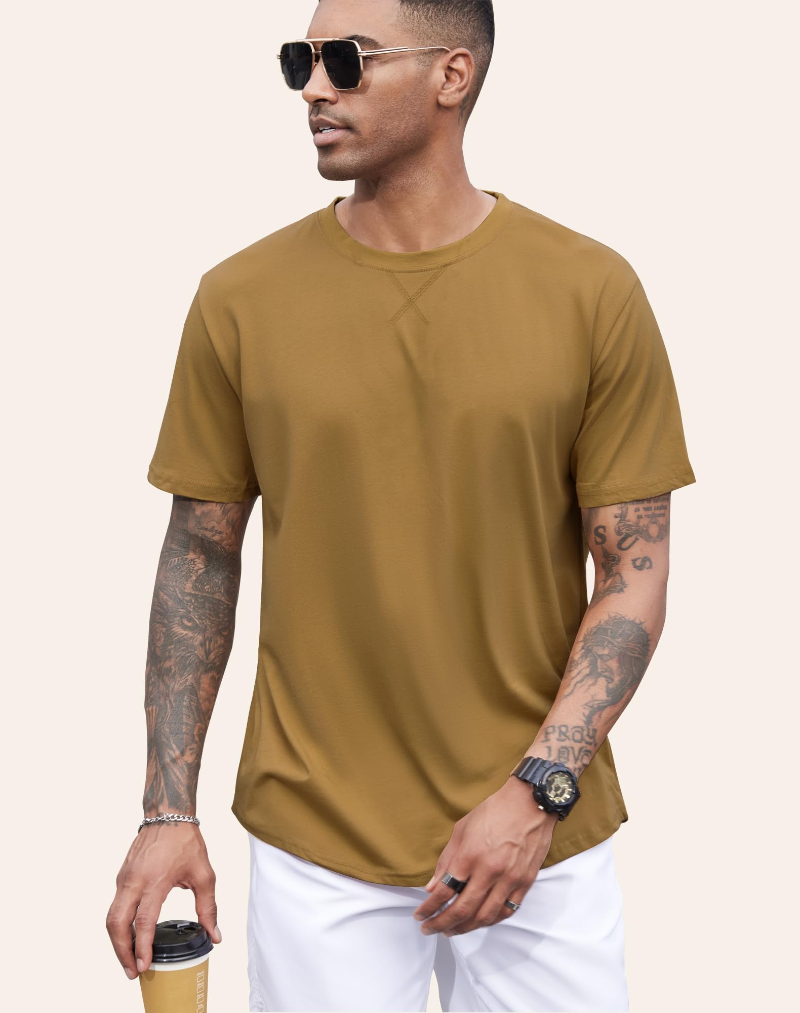 3 Pack Men's 100% Cotton Longline T-Shirts - Crewneck Basic Casual Tee Shirt with Long Drop Cut for Everyday Wear, Street Style & Layering