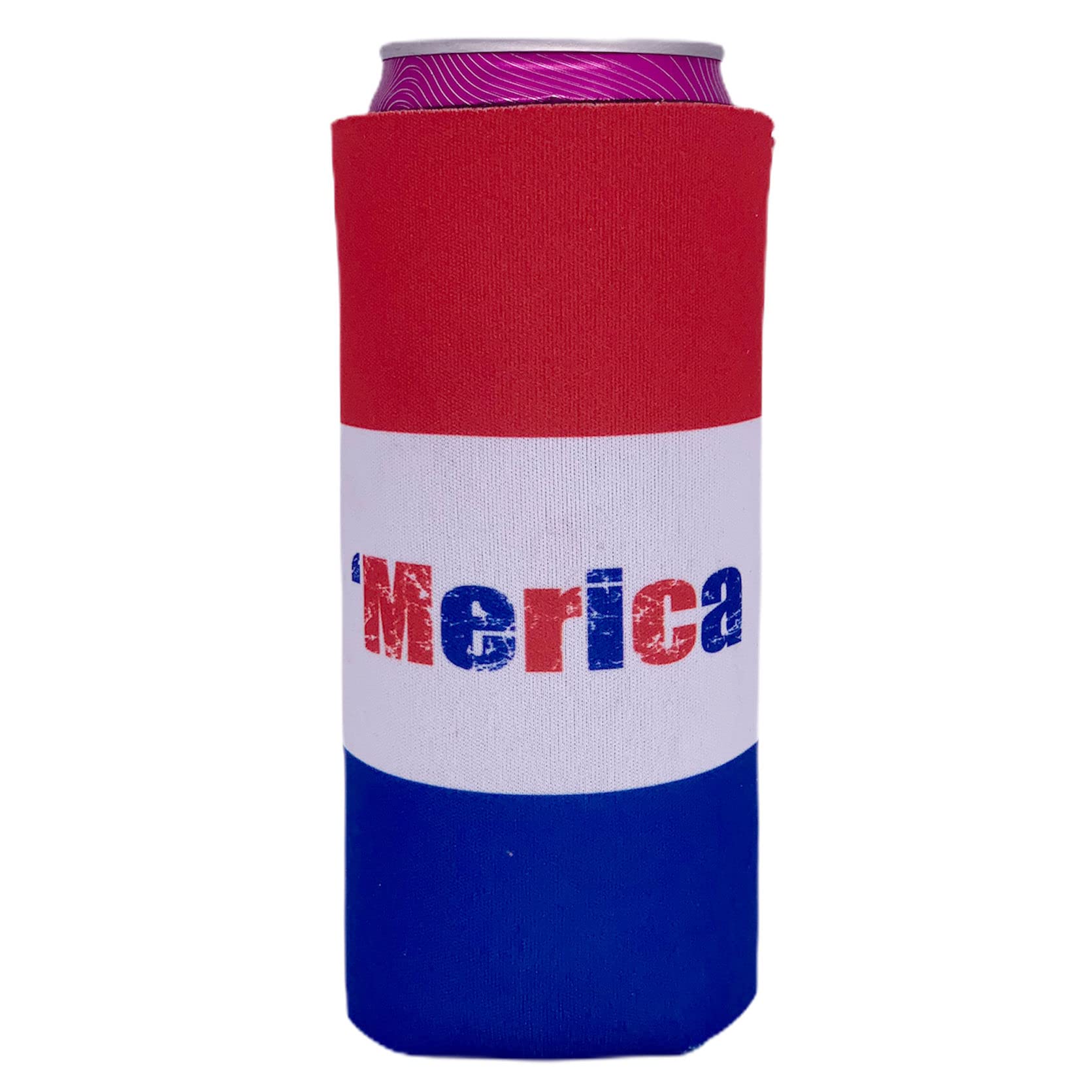 Merica Striped Slim Can Cooler (2 Pack) - Insulated Beer & Soda Can Holder for Parties, BBQs, and Outdoor Events
