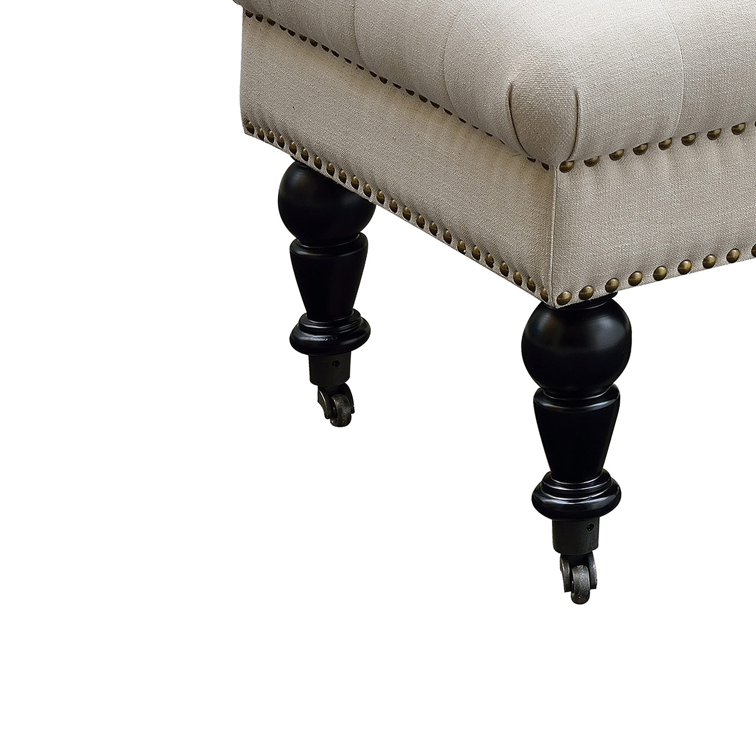 Benjara Button Tufted Bench with Caster Wheels - Upholstered Storage Ottoman in Black & Beige | Perfect for Living Room, Bedroom, or Entryway Seating