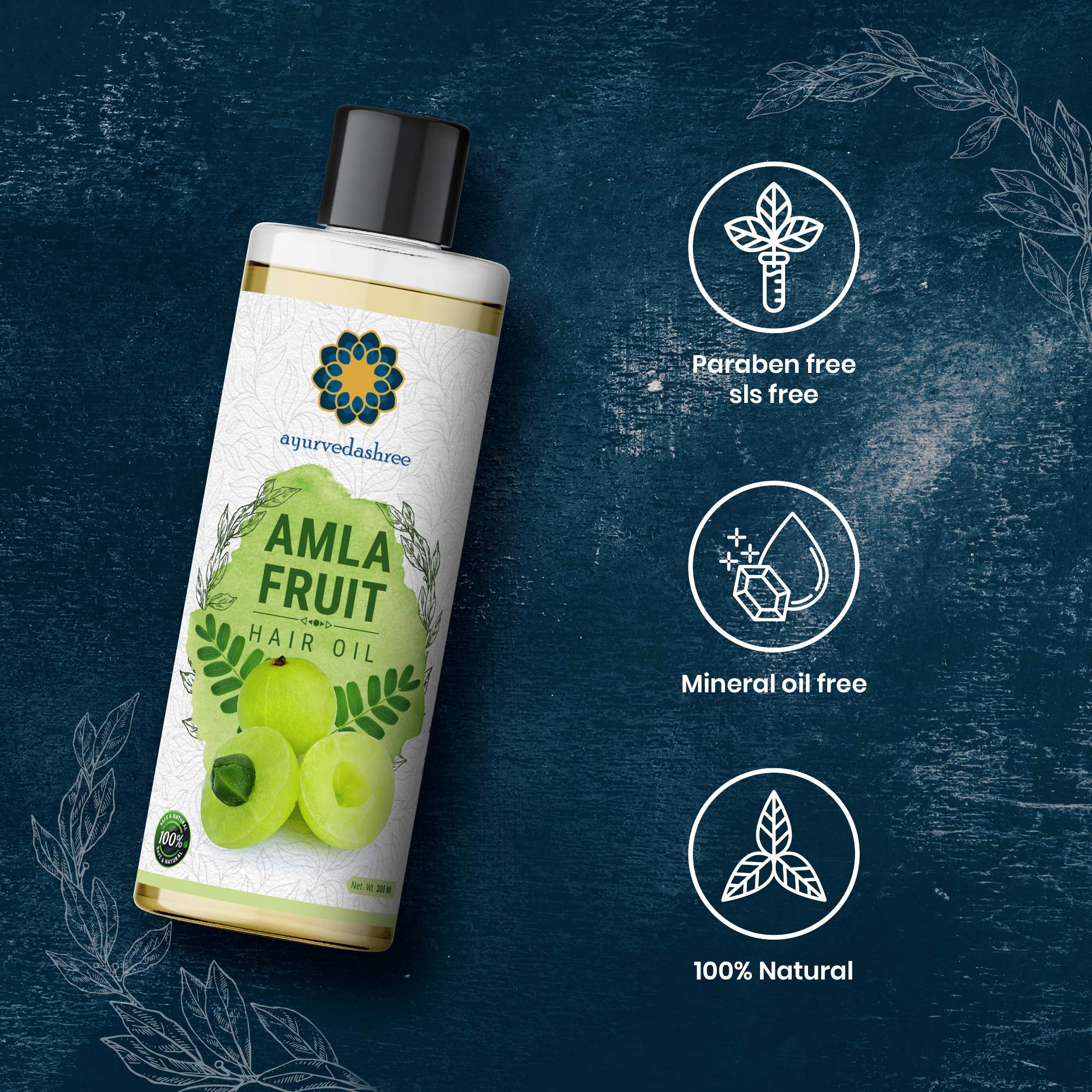 AYURVEDASHREE Amla Hair Oil 200ml - Natural Hair Growth Treatment with Bhringraj, Brahmi, Tulsi, Almond, Argan, Moringa & Clove Oils - Best for Dry, Damaged Hair & Scalp Care - Perfect for Daily Hair Nourishment & Styling