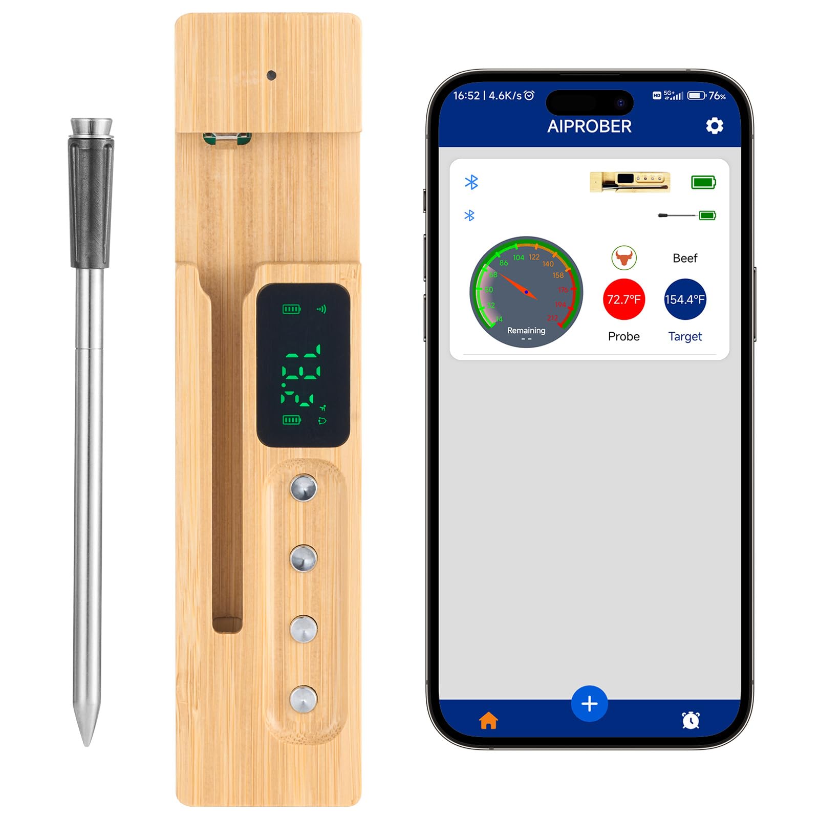 VEVOR Wireless Meat Thermometer with 500ft Bluetooth Range, Digital Cooking Food Thermometer, Waterproof Smart Meat Probe for Grilling, Smoking, BBQ & Oven – Perfect for Backyard Cookouts, Camping & Home Kitchen Use