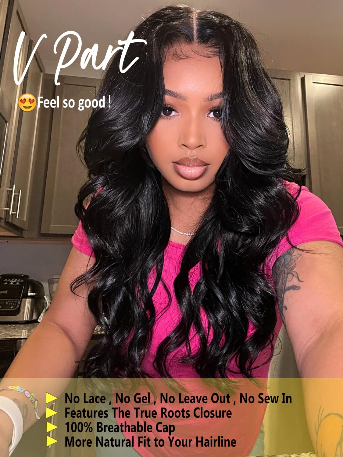 Sunber Body Wave V Part Human Hair Wigs - Glueless No Leave Out No Glue No Gel - 22 Inch Natural Black Color - Wear & Go Beginner Friendly - Perfect for Daily Wear, Parties & Special Occasions