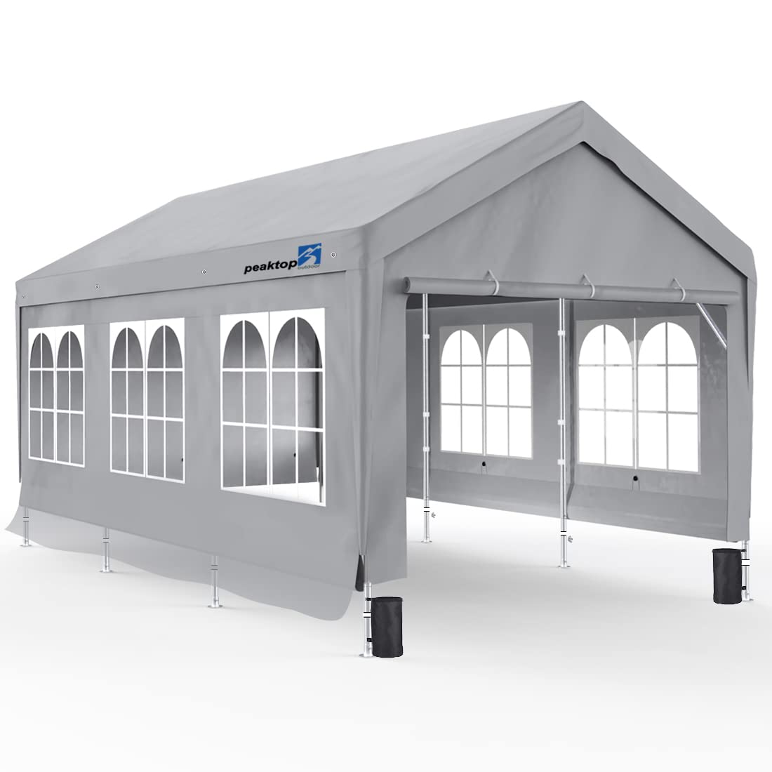 PEAKTOP OUTDOOR 10x20ft Heavy Duty Carport Canopy - Adjustable Height 9.5ft to 11ft, Portable Garage Tent with Removable Sidewalls & Reinforced Triangular Beams - Ideal for Car Shelter, Boat Storage, and Outdoor Events
