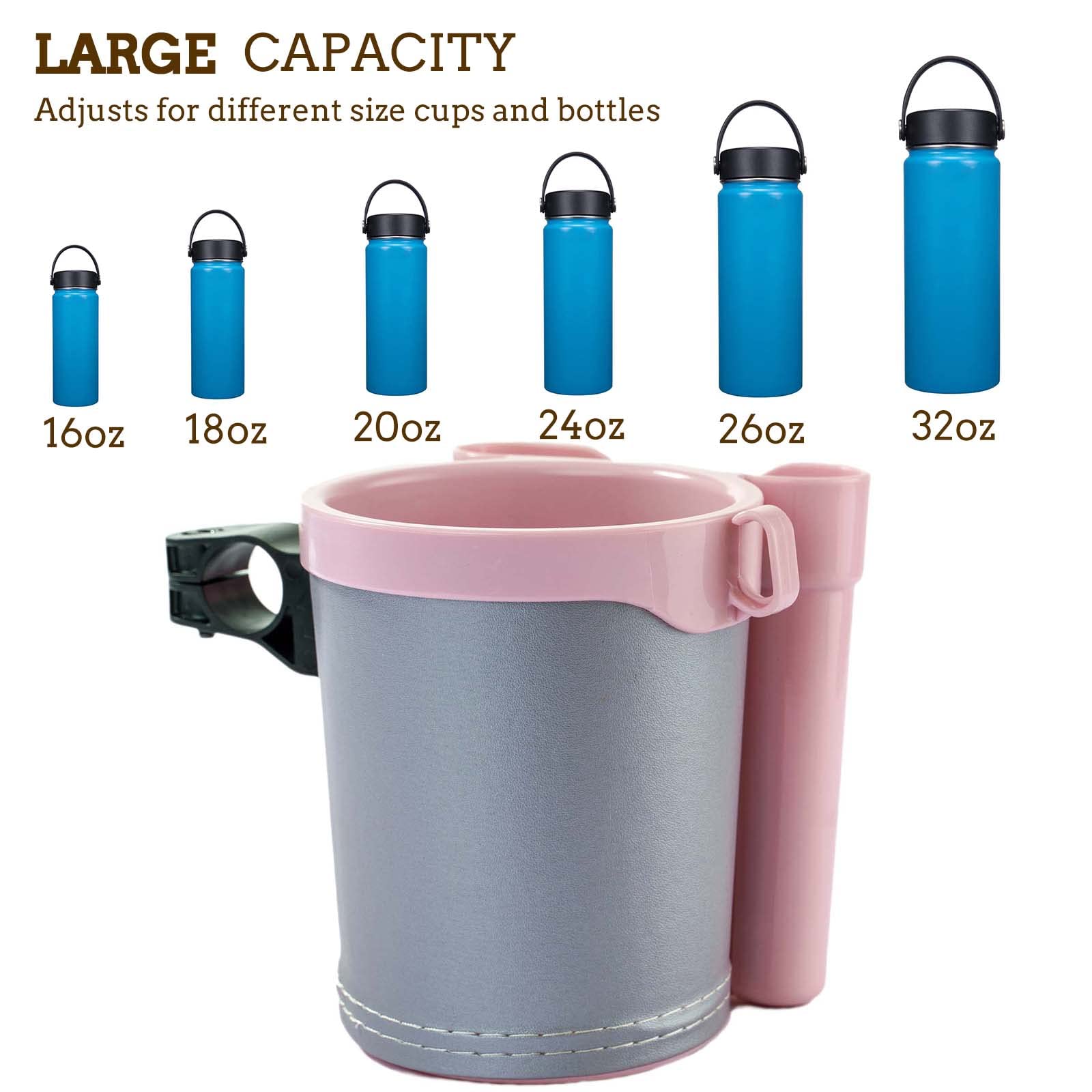 Pink Bike Cup Holder & Phone Mount - Adjustable Handlebar Drink Holder for Water Bottle, Beer, Keys - Perfect for Cycling, Commuting, Outdoor Adventures