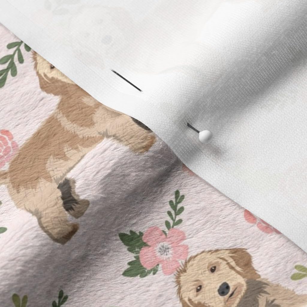 Golden Doodle Floral Dog Print Minky Fabric by The Yard - Peach Cheater Quilt Pet Goldendoodle Pattern - Soft Plush Material for Sewing Baby Blankets, Quilt Backing & DIY Pet Accessories - Perfect for Nursery Decor & Cozy Home Projects