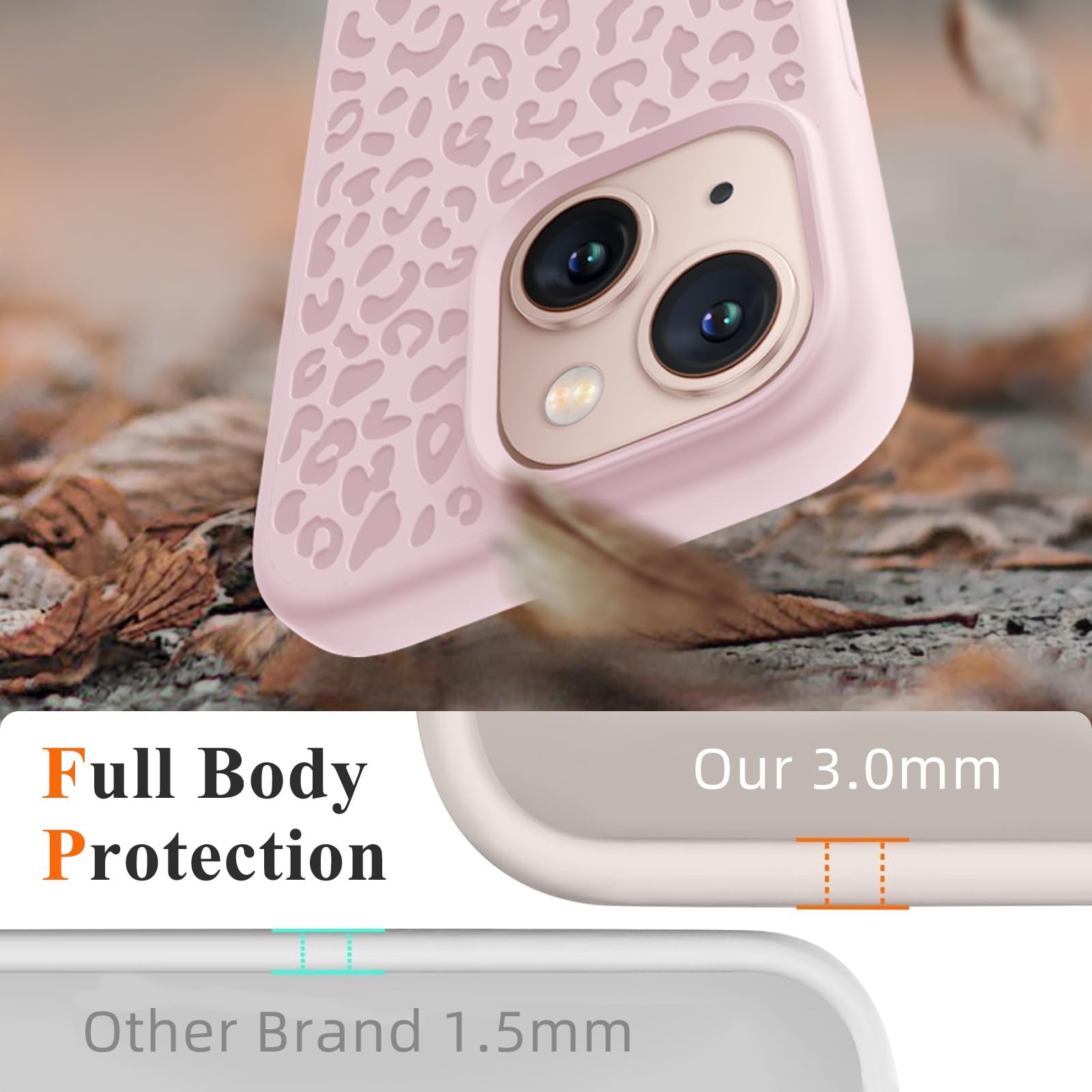 Premium Leopard Print Engraved Liquid Silicone Phone Case for iPhone 13/14 (6.1