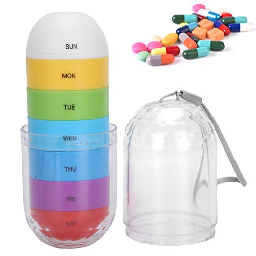 7 Grids Rainbow Pill Organizer Case - Portable Transparent Medicine Storage Box for Pills, Vitamins & Candy - Travel-Friendly with Lanyard - Perfect for Daily Medication, Travel & Emergency Kits