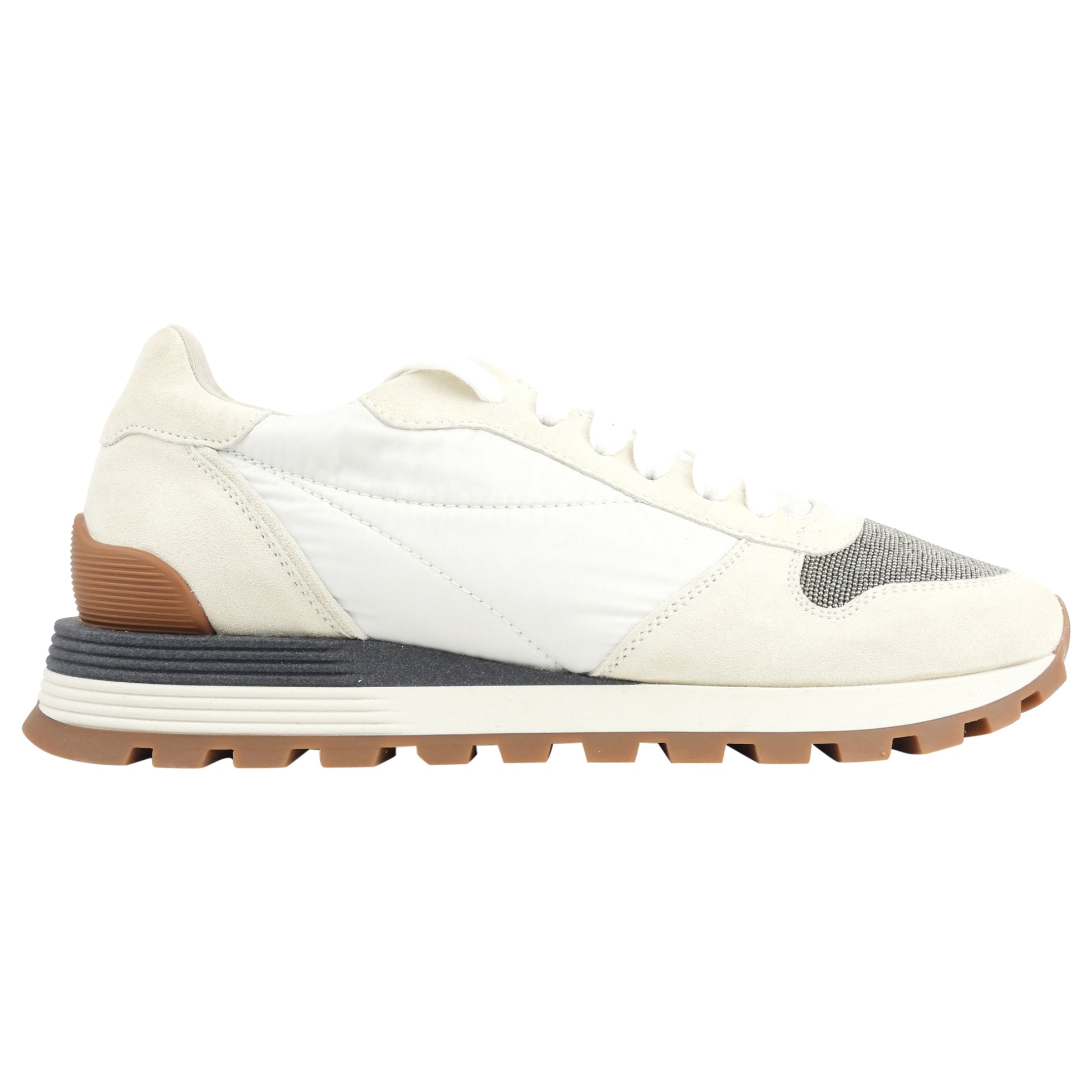 Brunello Cucinelli Off White Monili Bead Lace Up Running Shoes - Women's Fashion Sneakers for Casual Wear & Athletic Performance | Perfect for Jogging, Gym Workouts & Everyday Comfort