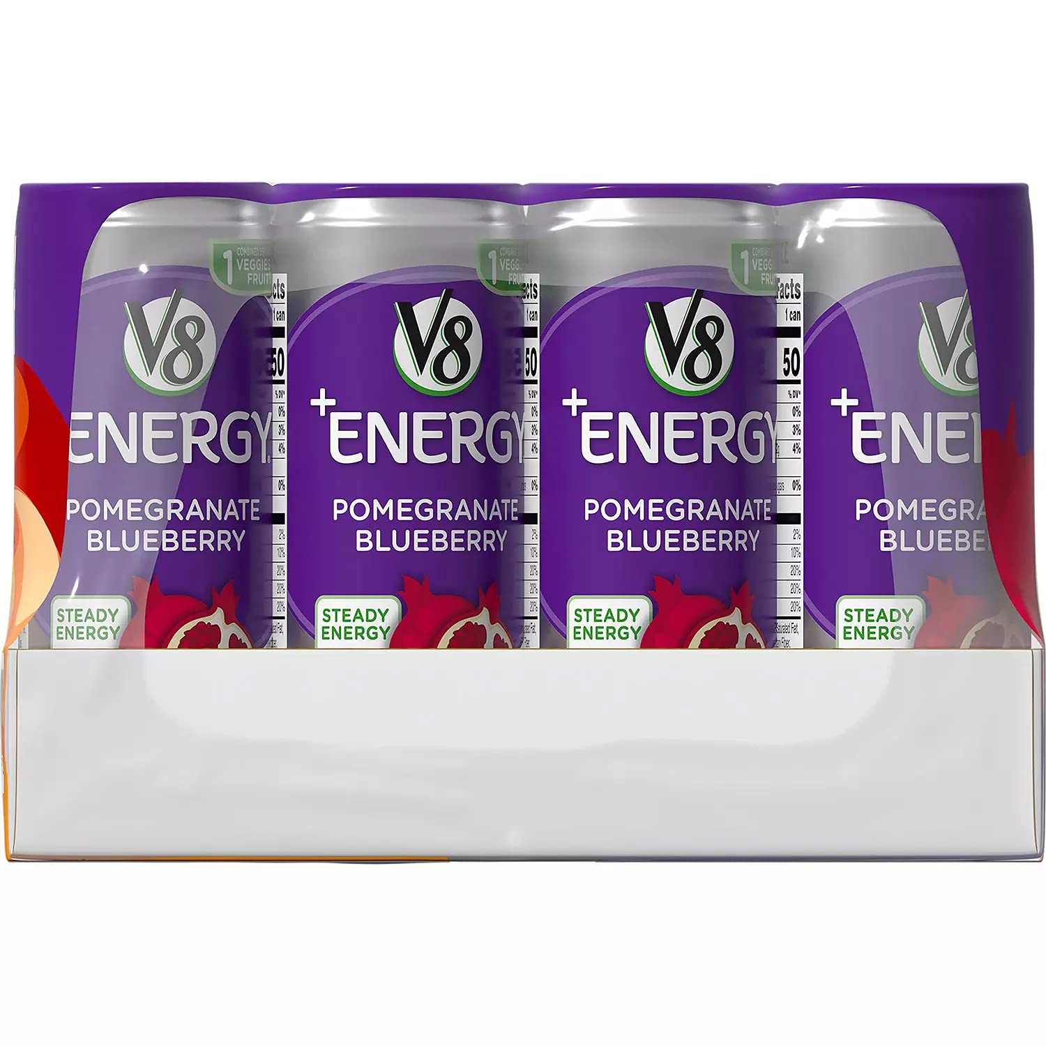 V8 +Energy Variety Pack - 3 Boxes (8oz, 24pk Each) | Pomegranate Blueberry & Peach Mango Flavored Energy Drinks | Natural Boost for Workouts, Office & Outdoor Activities | Supports Donate a Meal Program