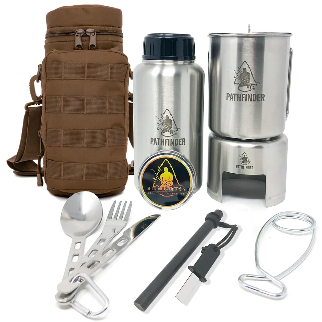 **Pathfinder School Stainless Steel Bottle Cooking Kit – Durable Camping & Survival Gear for Outdoor Adventures, Hiking, and Emergency Preparedness**