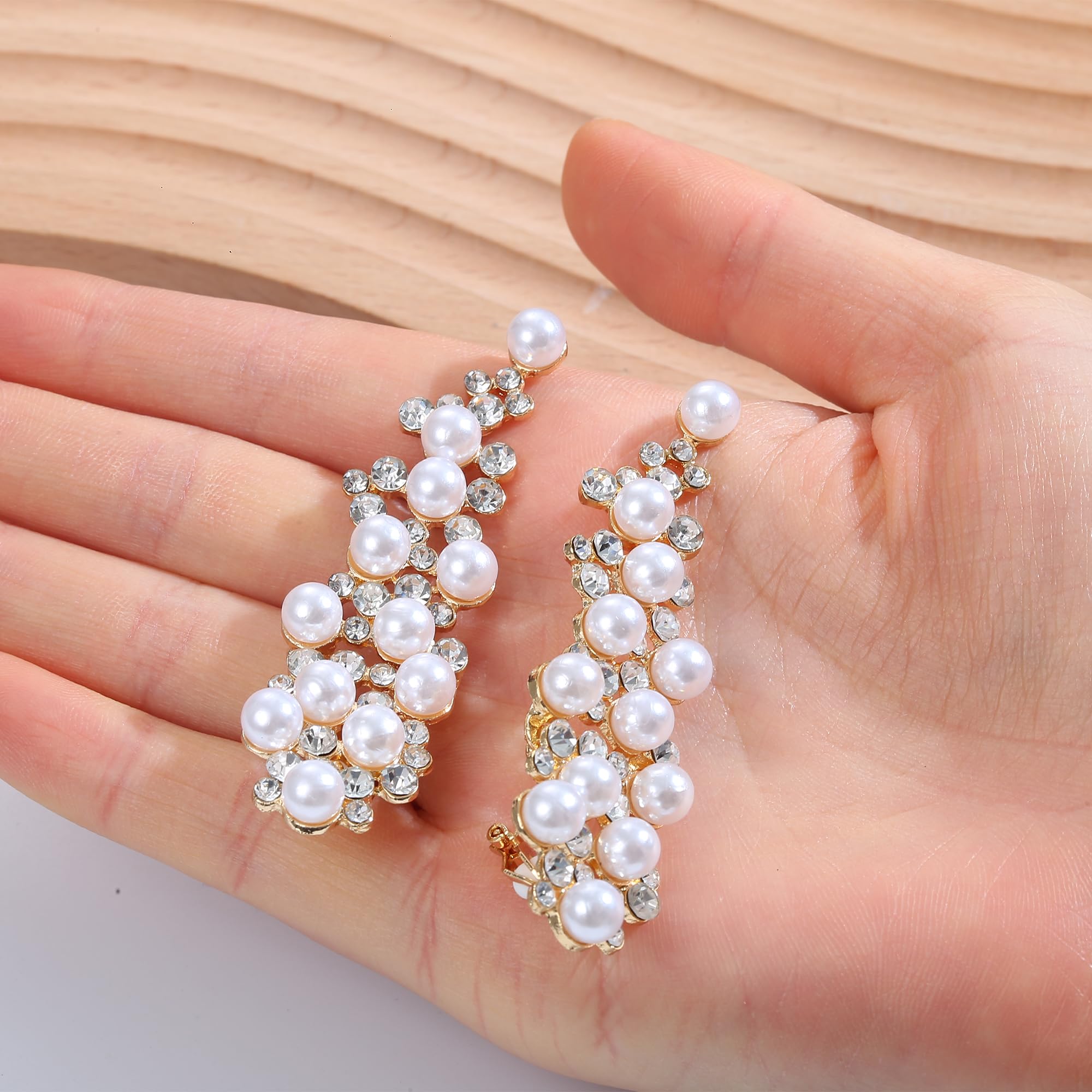Elegant Silver Drop Pearl Clip-On Earrings for Women – Long Dangle Bridal Jewelry for Weddings, Parties & Special Occasions