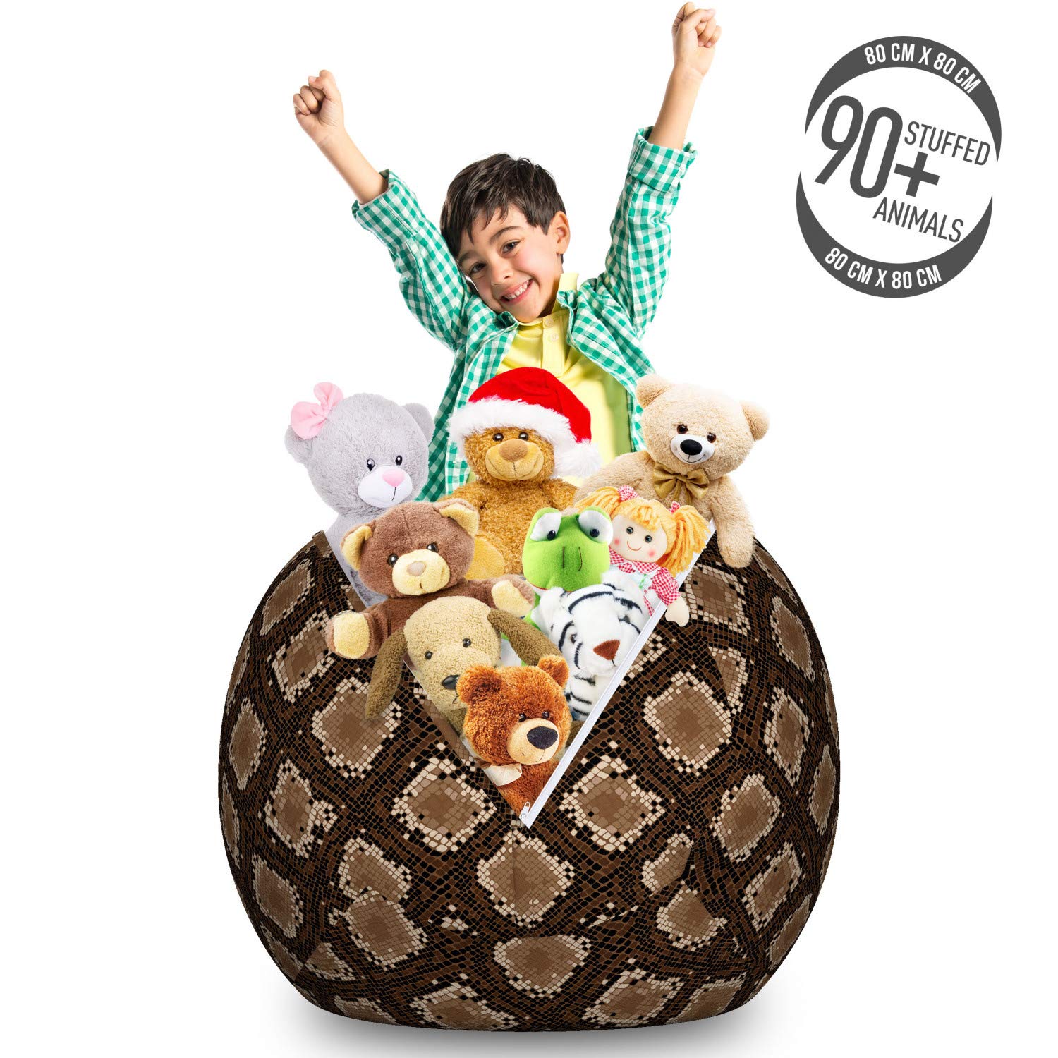 Ambesonne Large Washable Toy Storage Bag Chair with Snakeskin Print & Rhombus Motif - Abstract Wild Animal Graphic Stuffed Organizer in Taupe Mustard - Perfect for Kids' Room, Playroom & Nursery Organization