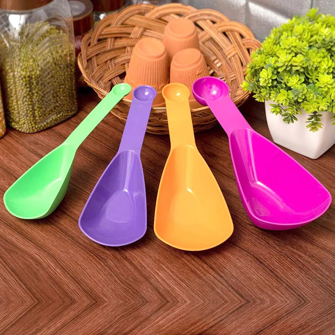 INKULTURE 4-Piece Plastic Double-Sided Measuring Cups and Spoons Set - Colorful Kitchen Essentials for Baking, Cooking & Meal Prep