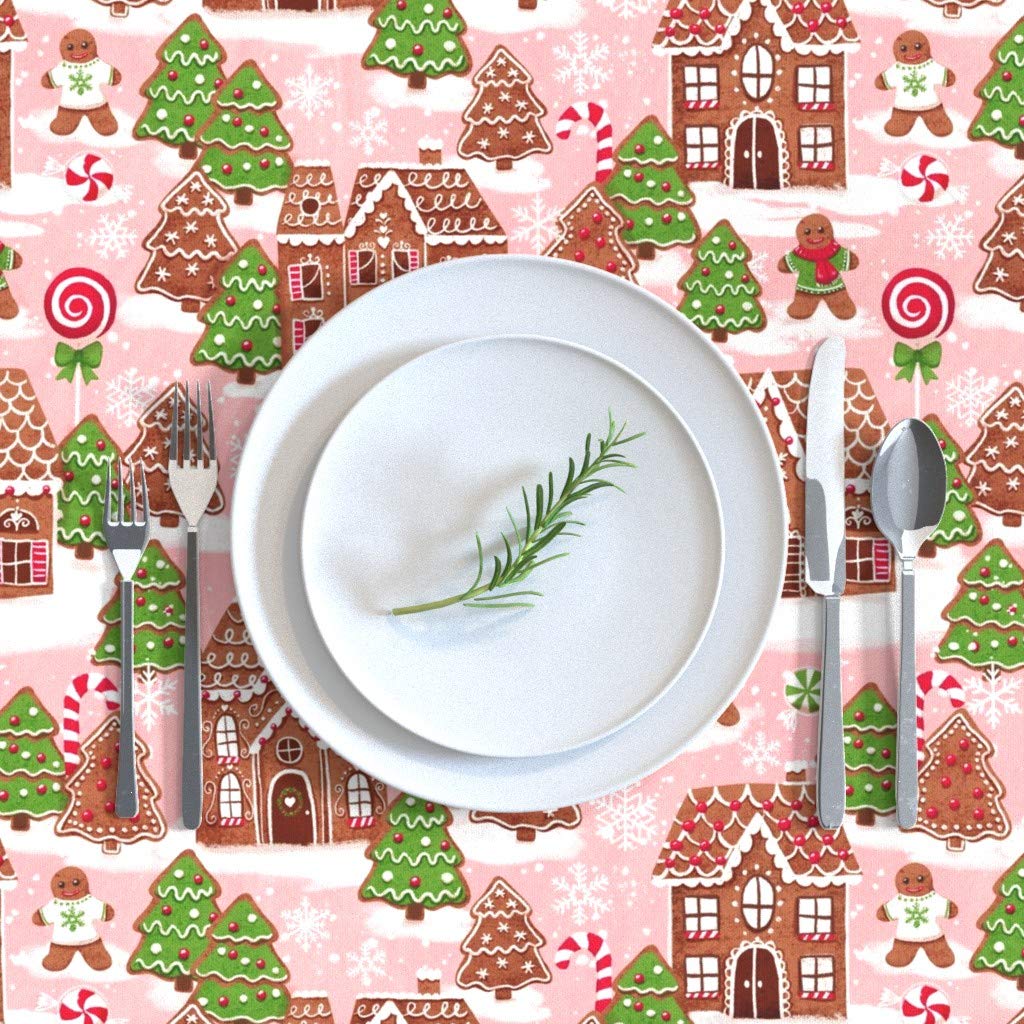Custom Christmas Gingerbread Baking Kitchen Candy Cookies Print Cotton Sateen Tablecloth 70