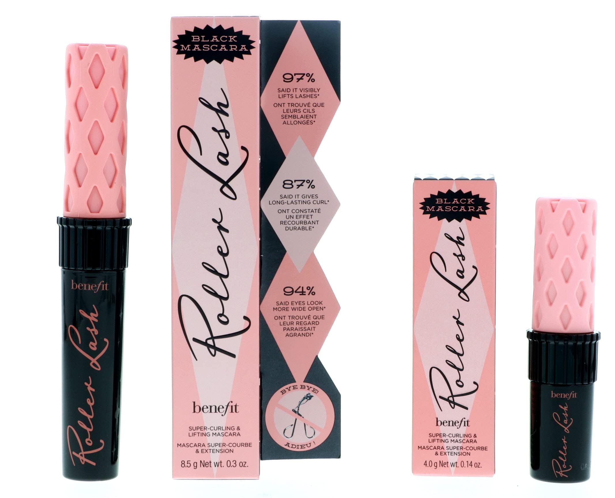 Benefit Cosmetics Roller Lash Mascara Full Size & Mini Travel Set - Volumizing & Lengthening Mascara Duo for Dramatic Lashes | Perfect for Everyday Wear & Travel