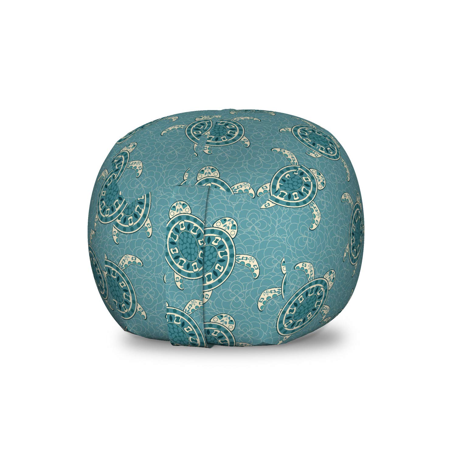 Ambesonne Turtle Storage Toy Bag Chair - Floating Animals Floral Pattern Stuffed Animal Organizer Washable Small Petrol Blue Dark Teal - Perfect for Kids' Room, Nursery, Playroom & Toy Storage Organization