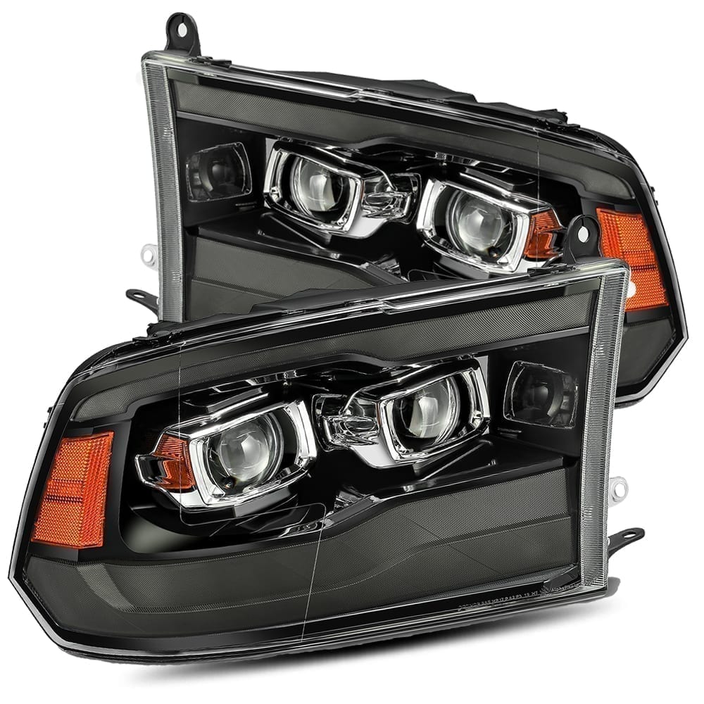 Alpha Rex 880593 Black Plank Style Projector Headlights for 2009-2018 Dodge Ram - Sequential Turn Signal, Top/Bottom DRL, Smoked Lens - Upgrade for Off-Road & Night Driving