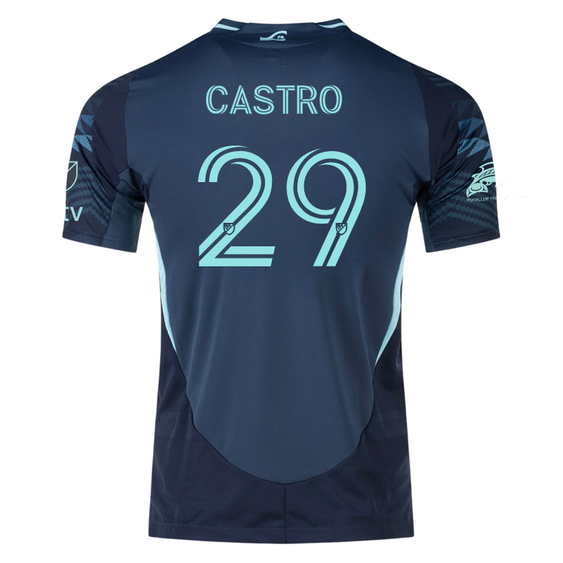 Adidas J. Castro Seattle Sounders Authentic Away Jersey 2025/2026 with MLS Patches & Sponsor (Aura Ink) - Official Soccer Jersey for Fans, Games & Match Day Wear