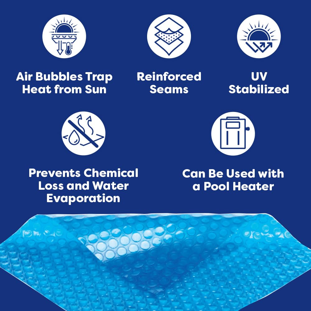 In The Swim 16' x 32' Standard Blue Oval Solar Pool Cover 8 Mil - Solar Heating for Above Ground & Inground Pools | UV Protection, Energy Saving, Extends Swimming Season