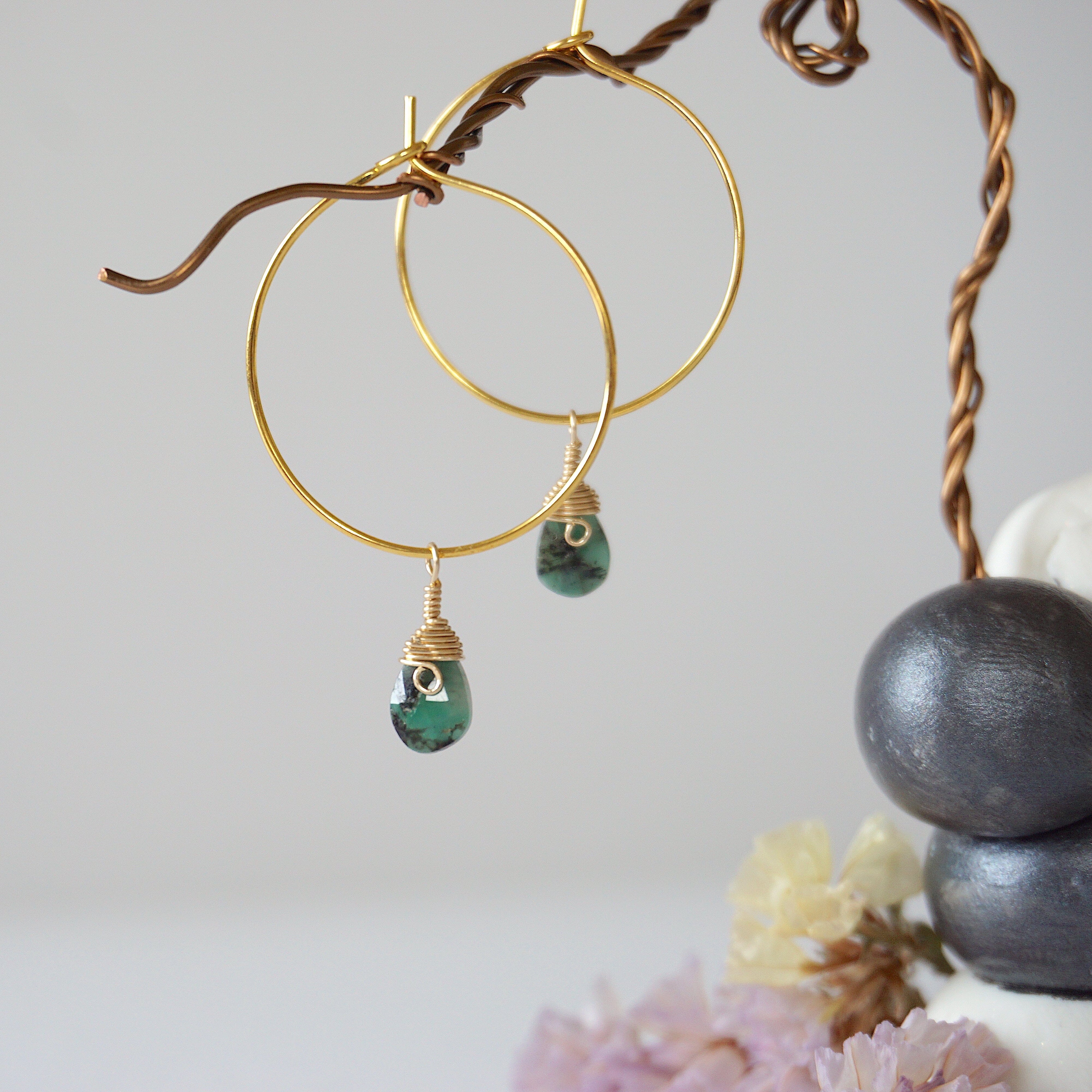 Exquisite Emerald Charm Gold Plated Hoop Earrings for Women - Elegant Dangle Jewelry for Party, Wedding & Everyday Wear