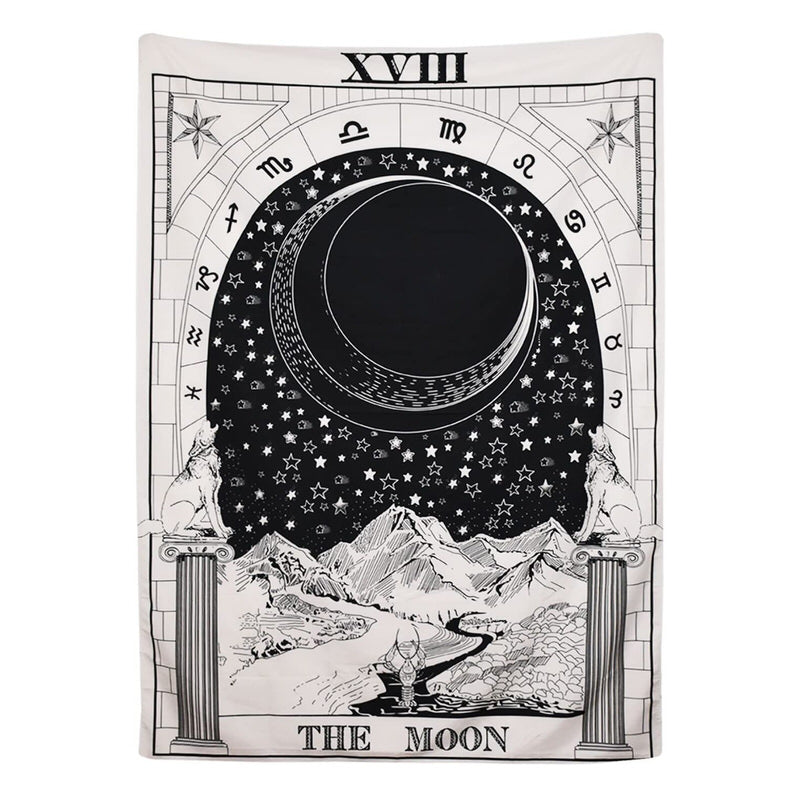 Moon Tarot Monochrome Tapestry - Gothic Wall Hanging Decor for Bedroom, Living Room & Meditation Space