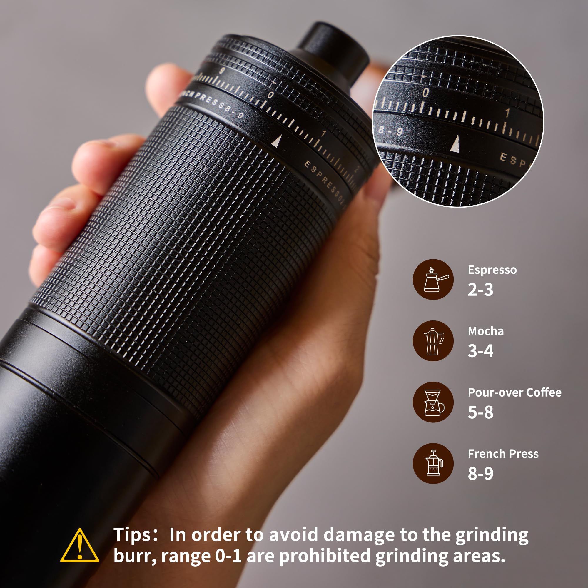 Premium Z30 Manual Coffee Grinder - 7-Star Stainless Steel Burr for French Press, Espresso & Mocha - Adjustable Coarseness, 3-Bearing System - Perfect for Home, Office & Travel (20g Capacity, Black)