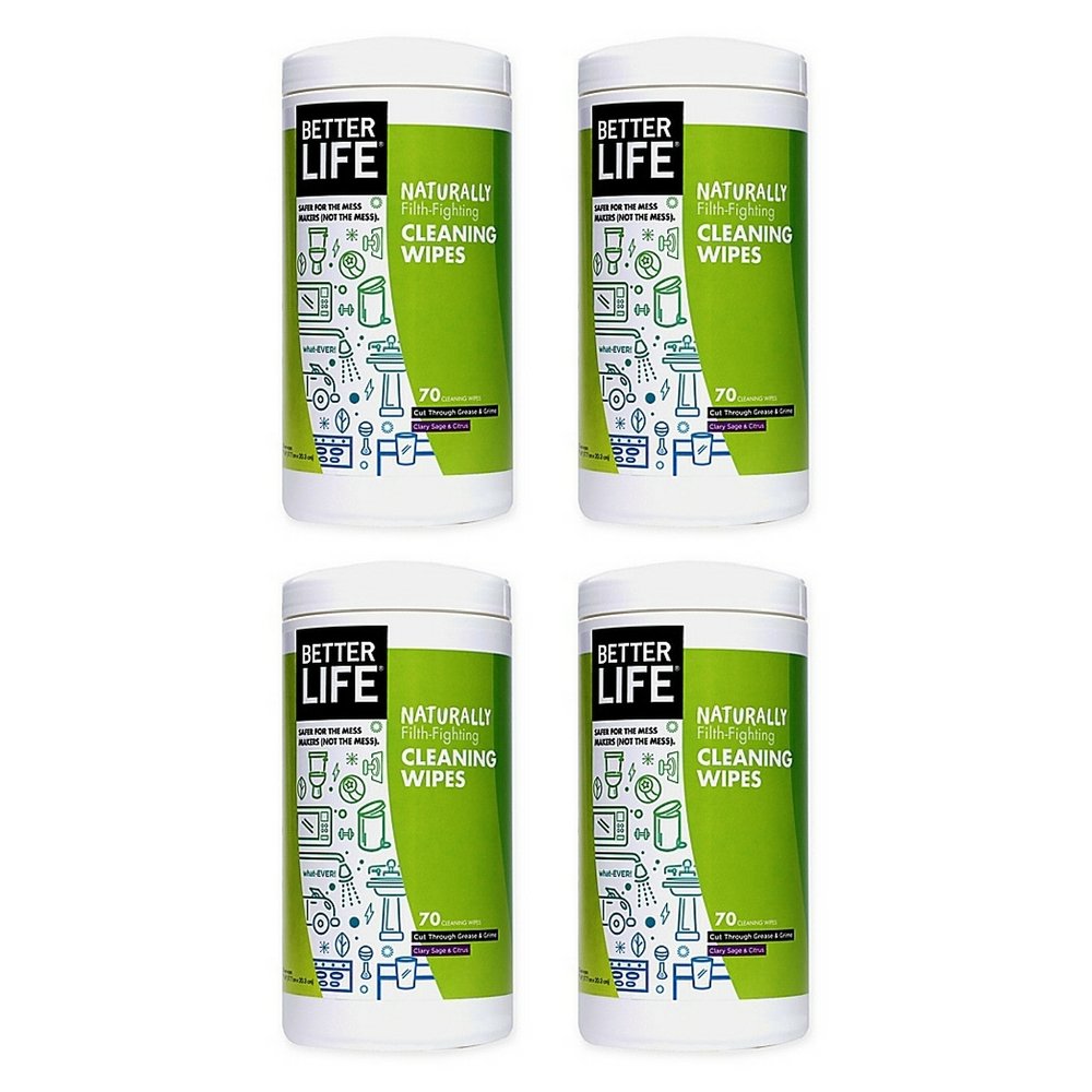 Better Life Natural All-Purpose Cleaner Wipes - Clary Sage & Citrus Scent, 70 Count (4 Pack) | Eco-Friendly Cleaning for Kitchen, Bathroom & Home Surfaces | Plant-Based & Biodegradable