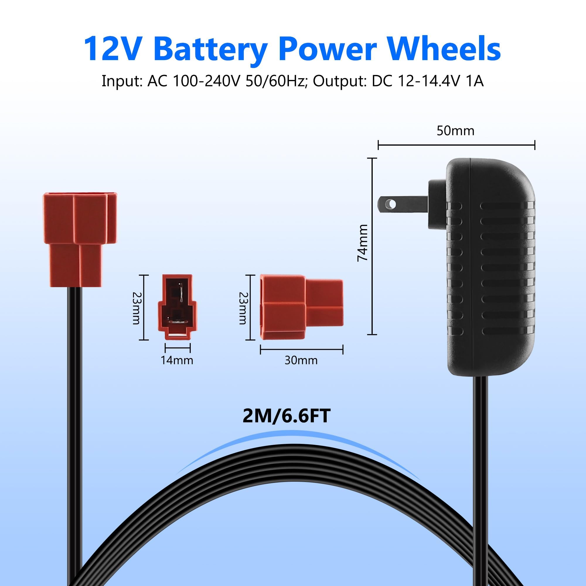 12V 14.4V 1000MA Battery Charger for Kids Ride On Toys & Electric Cars - Red Square Plug Power Adapter - Perfect for Charging Kids Electric Vehicles, Power Wheels, and Toy Cars at Home or Outdoors