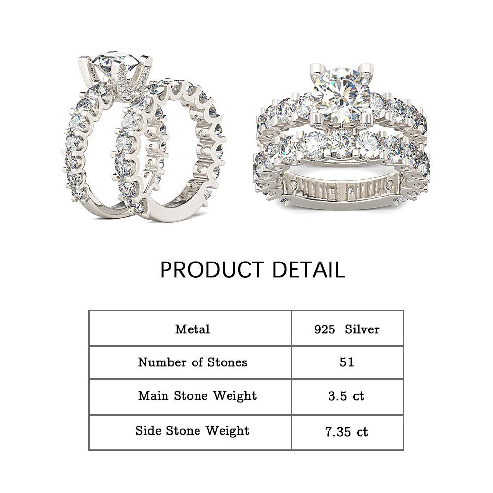 Jeulia 3.5 Carat Round Cut Sterling Silver Wedding Ring Set - White Diamond & Cubic Zirconia Engagement Ring for Women, Solitaire Bridal Jewelry Set - Perfect for Anniversary, Valentine’s Day Gift with Elegant Jewelry Box - Ideal for Proposals, Weddings, and Special Occasions
