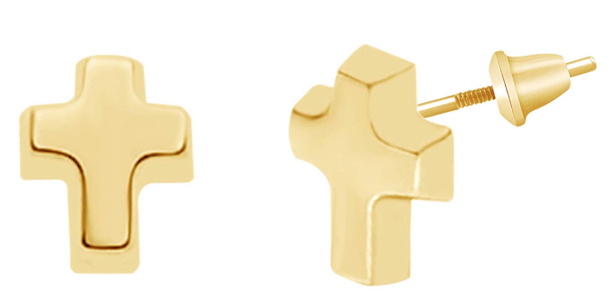 14k White Gold Cross Stud Earrings for Women - Minimalist Religious Jewelry for Everyday Wear, Gifts & Special Occasions