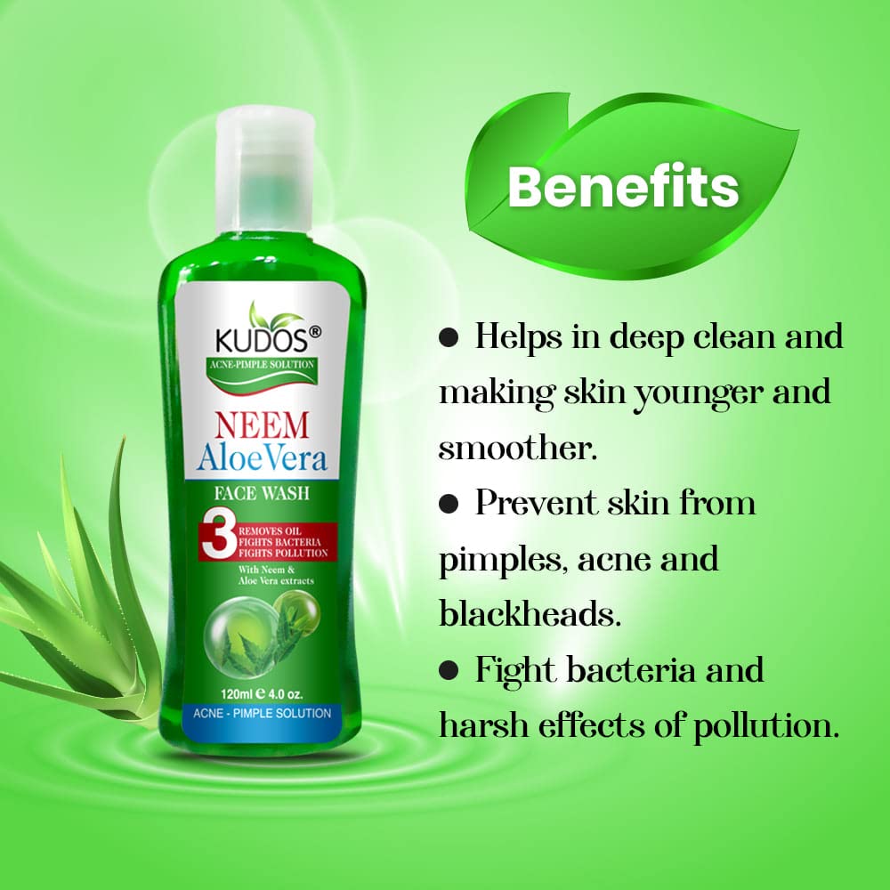 Neem Aloe Vera Face Wash for Acne & Pimples - 120ml (4 Pack) - Clear Skin Care