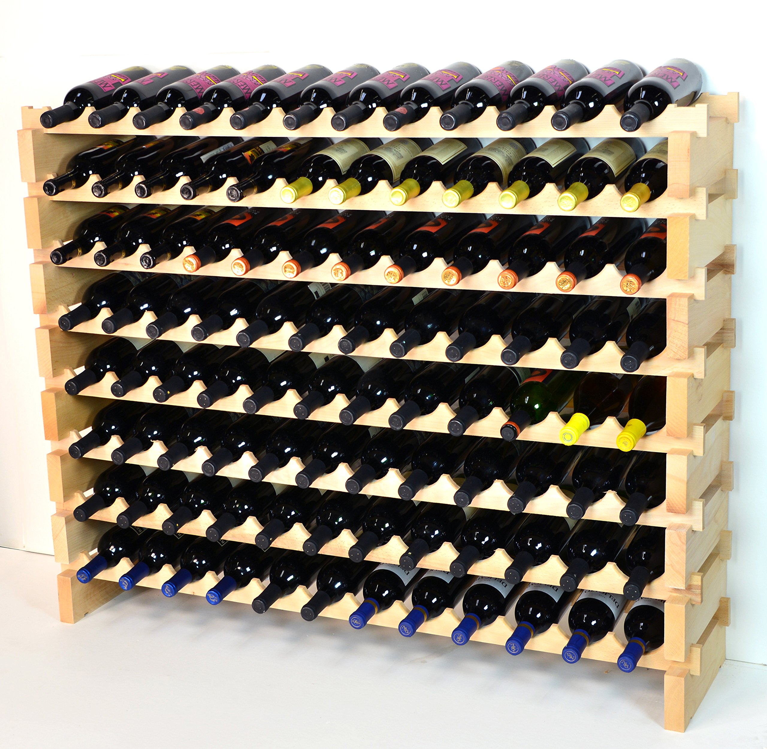Modular Wine Rack - Beechwood Storage for 48 to 144 Bottles (12 Bottles Across, 12 Rows) - New Improved Design - Perfect for Home Cellars, Restaurants & Wine Collectors