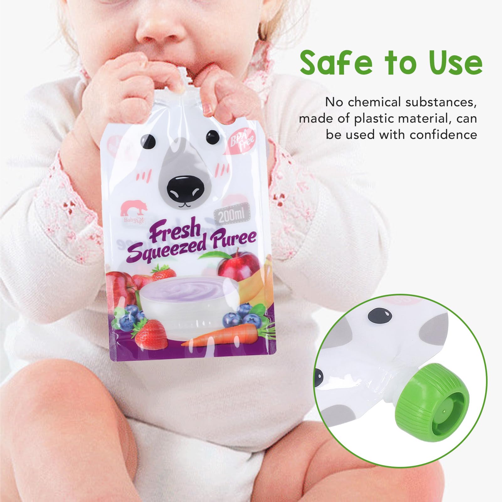 10 Pack Reusable Food Pouches 200ml - Refillable Squeeze Bags for Baby Food, Fruit Puree & Snacks | Portable Leak-Proof Storage for On-the-Go Meals, Travel & Outdoor Activities