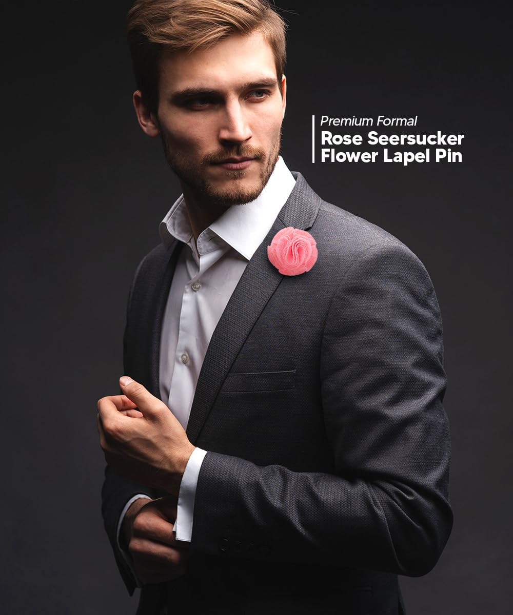 Seersucker Rose Flower Lapel Pin for Men - Elegant Rose Brooch & Boutonniere | Perfect for Weddings, Suits & Formal Occasions