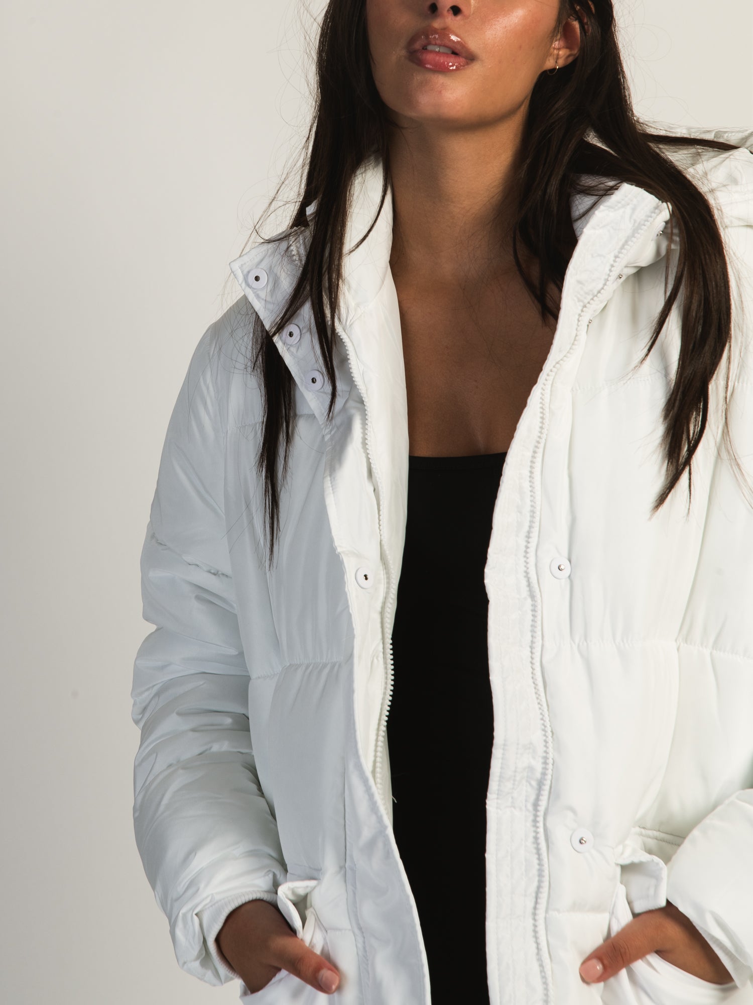 AZALEA WANG STASSI Long Hoodie Puff Jacket - Women's Winter Coat with Fleece Lining for Outdoor Activities and Streetwear Fashion