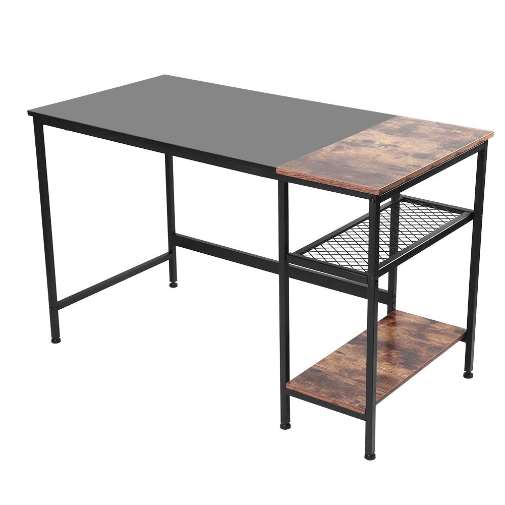 TOPINCN 47.2 Inch Computer Desk with 2-Tier Grid Rack - Black Oak Home Office Desk, Study Table, Writing Workstation for Small Spaces | Perfect for Remote Work, Online Classes & Gaming Setup