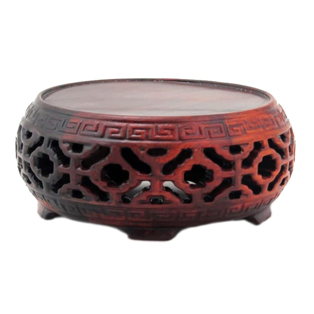 Exquisite Handcrafted Rosewood Pedestal Stand - Oriental Fish Bowl Vase & Plant Holder - Round Home Decor Display for Living Room, Office, or Garden Centerpiece