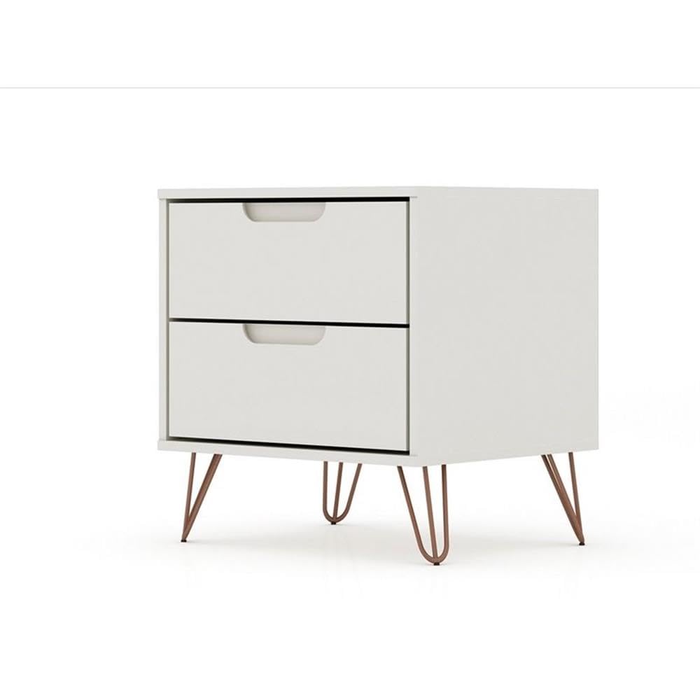 2-Drawer Modern Wood Nightstand Set of 2 - Off White Finish Bedside Table for Bedroom, Living Room & Guest Room Storage