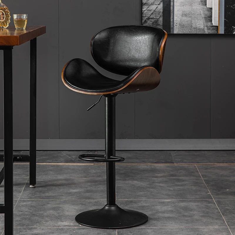 Premium Leather Bar Stool with Solid Oak Wood Base - Modern Kitchen Island, Home Bar & Dining Room Seating - Comfortable & Stylish Counter Height Stool