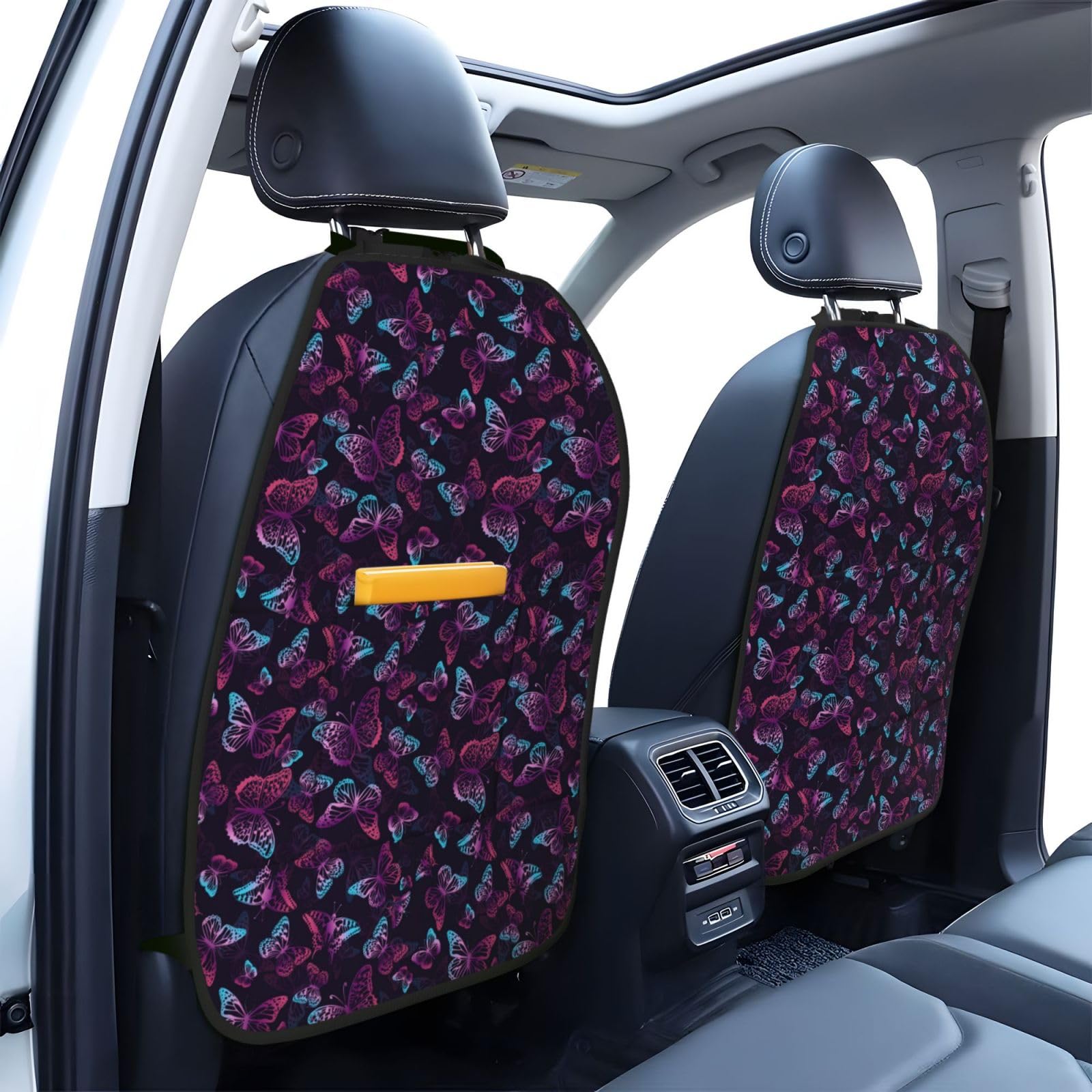 2-Piece Purple Butterfly Backseat Car Organizer - Car Seat Storage Organizer with Pockets | Perfect for Road Trips, Family Travel & Keeping Kids' Toys Organized